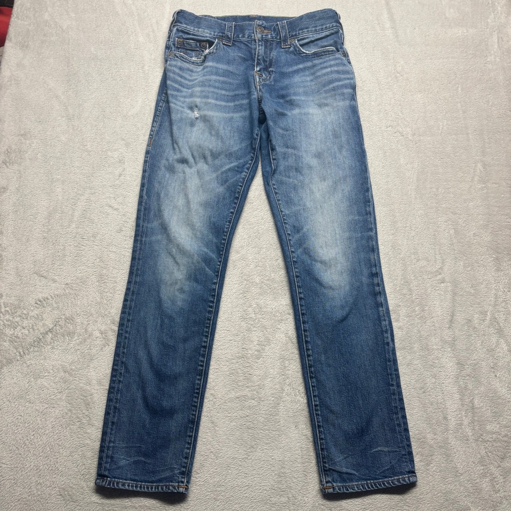 True Religion Geno Relaxed Slim Jeans Mens 31x33 Blue Denim Distressed Fade‎
